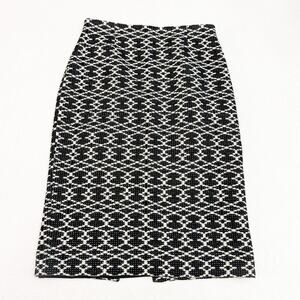 Hobbs London Black White Patterned Pencil Skirt Back Slit Size 6